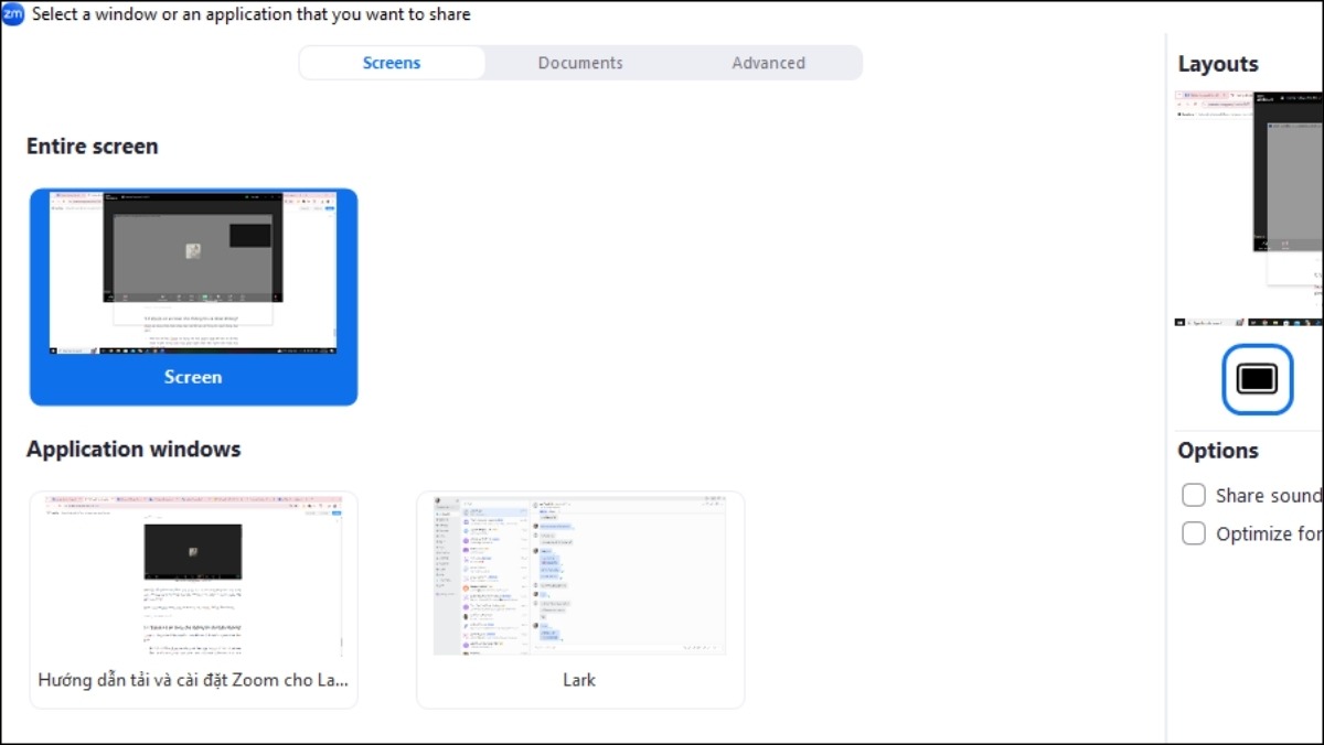 Chia sẻ màn hình trong zoom