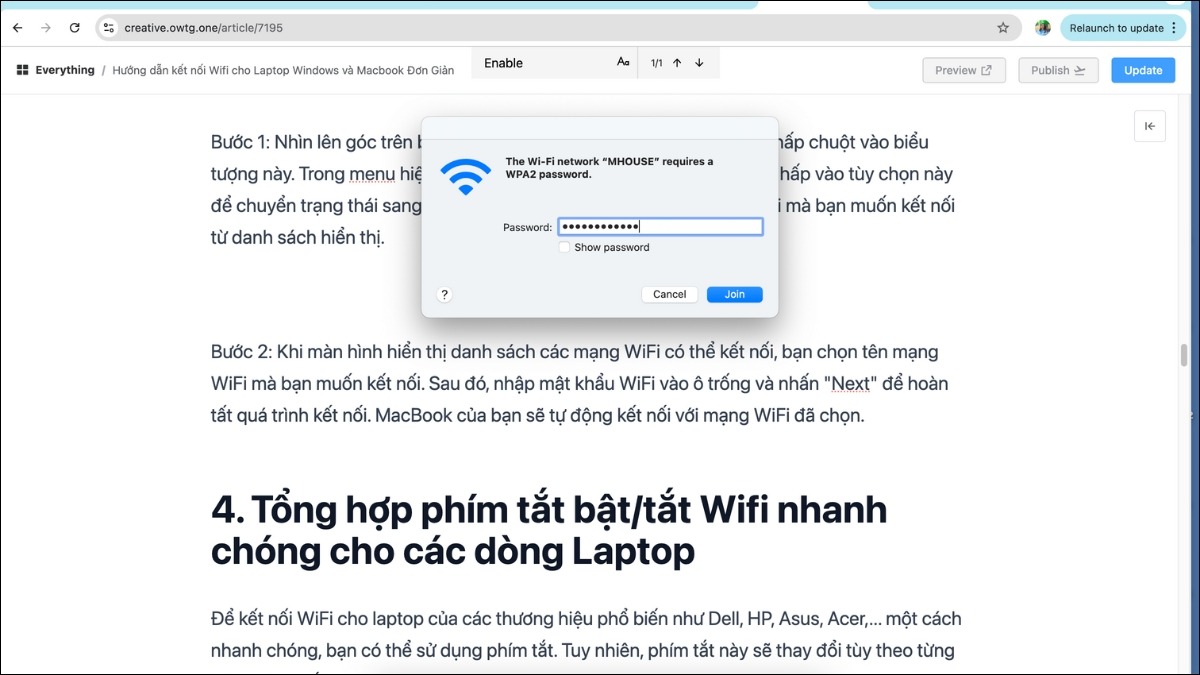 Nhập mật khẩu WiFi