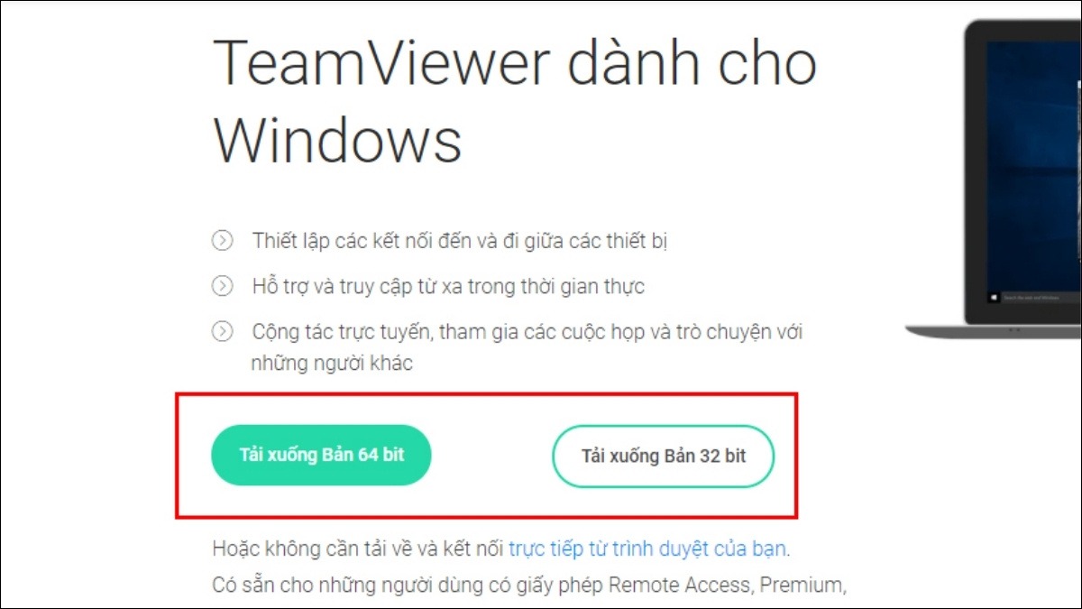 Truy cập trang web TeamViewer và tải phiên bản phù hợp