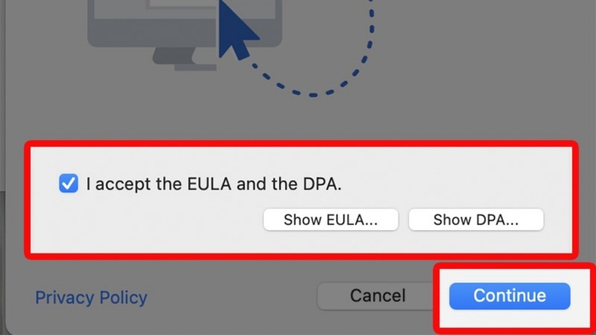 Chọn I Accept the EULA and the DPA