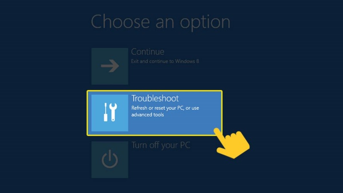 Sau khi Windows đã khởi động ở chế độ nâng cao, chọn Troubleshoot