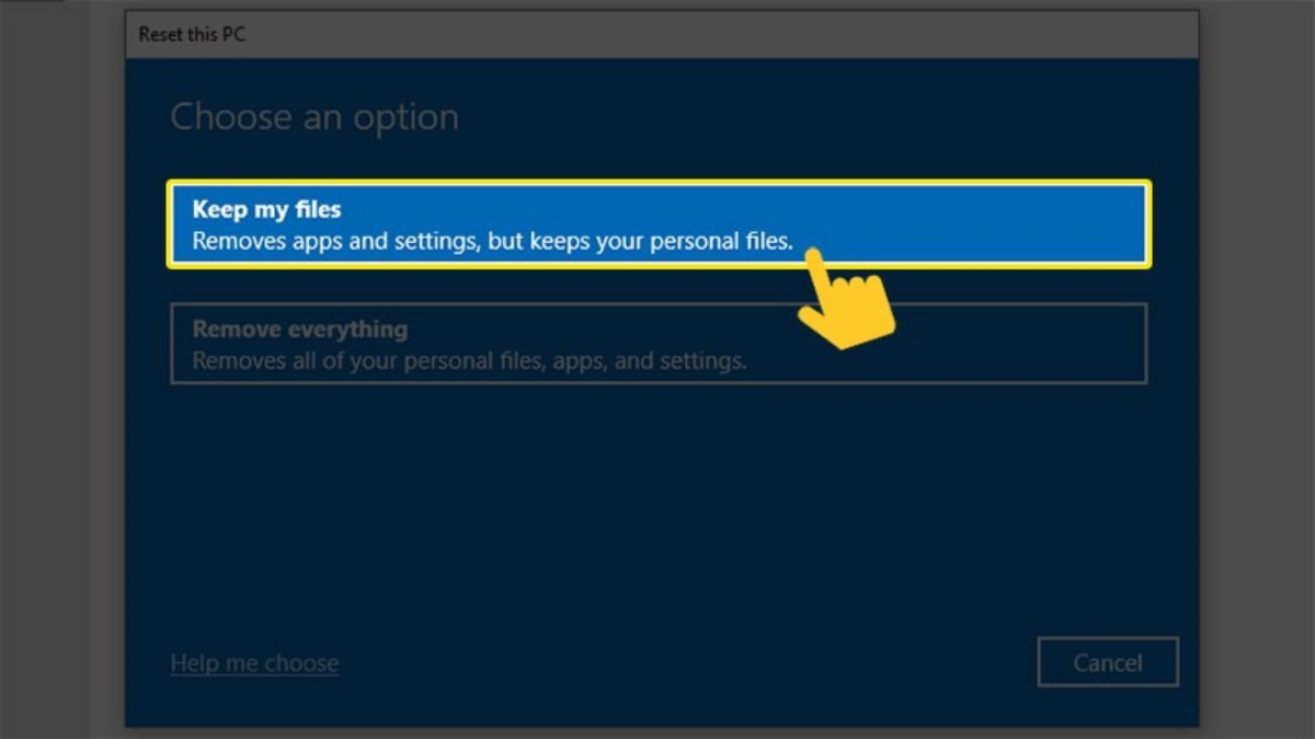 Chọn Keep my files (giữ lại dữ liệu) 