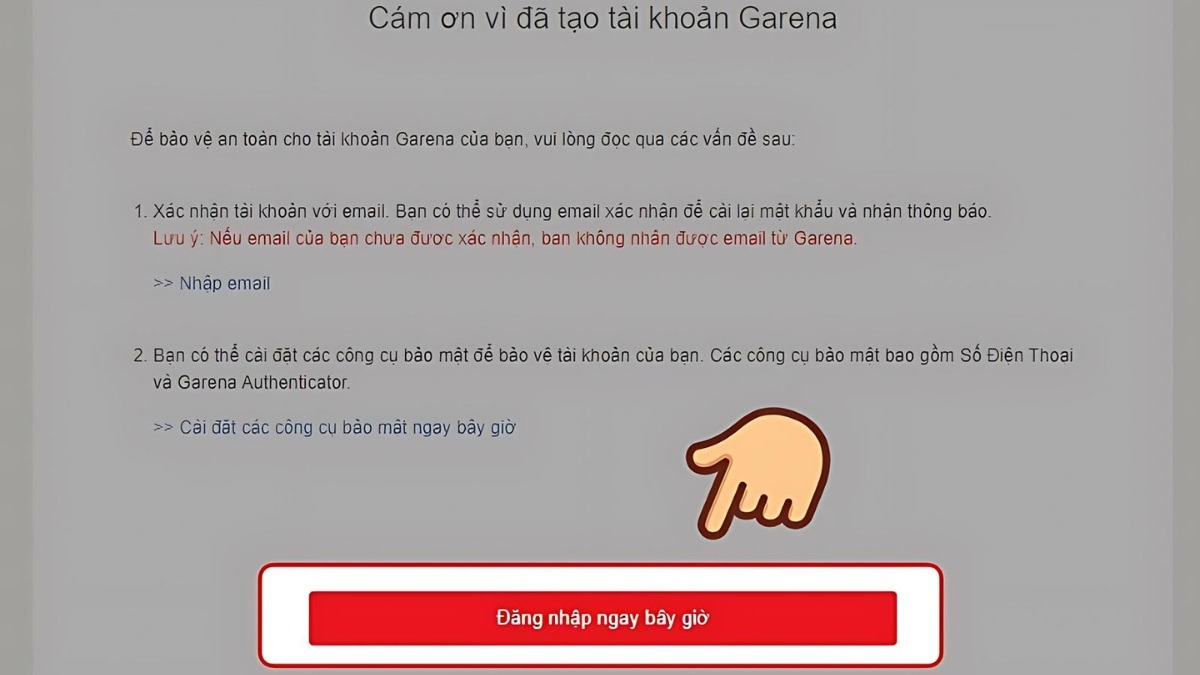 Nhấn Đăng nhập ngay bây giờ để đăng nhập vào Garena