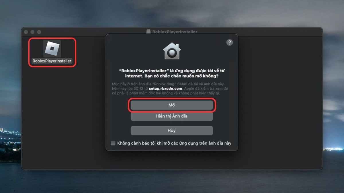 Chọn RobloxPlayerInstaller > Mở