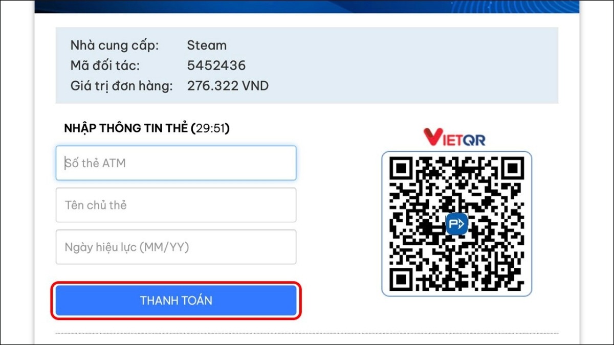 Điền thông tin theo yêu cầu và nhấn Thanh toán