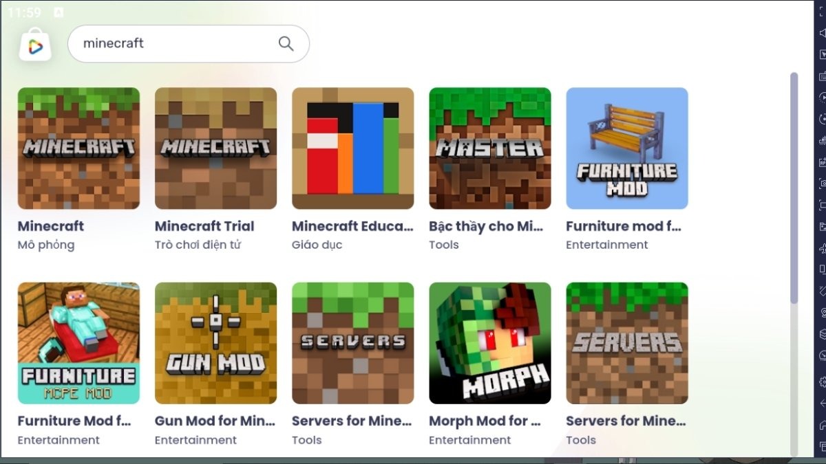 Tìm kiếm Minecraft trong kho ứng dụng Google Play Store