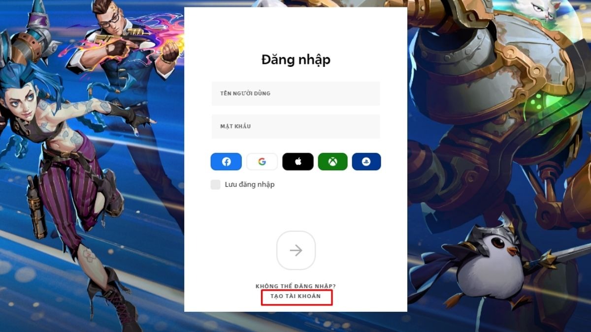 Chọn Tạo tài khoản (Create account)