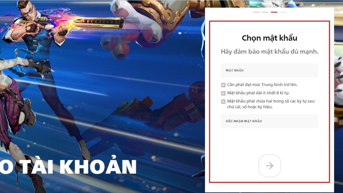 Nhập mật khẩu và xác nhận lại mật khẩu