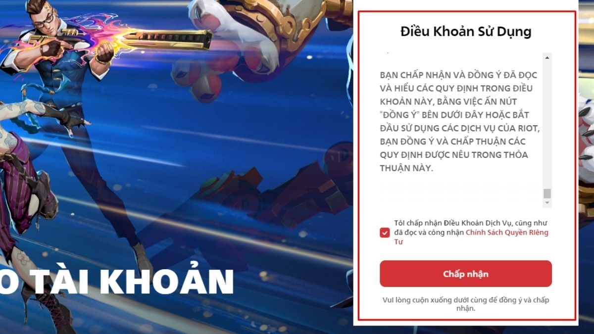 Nhấn Chấp nhận để tiếp tục