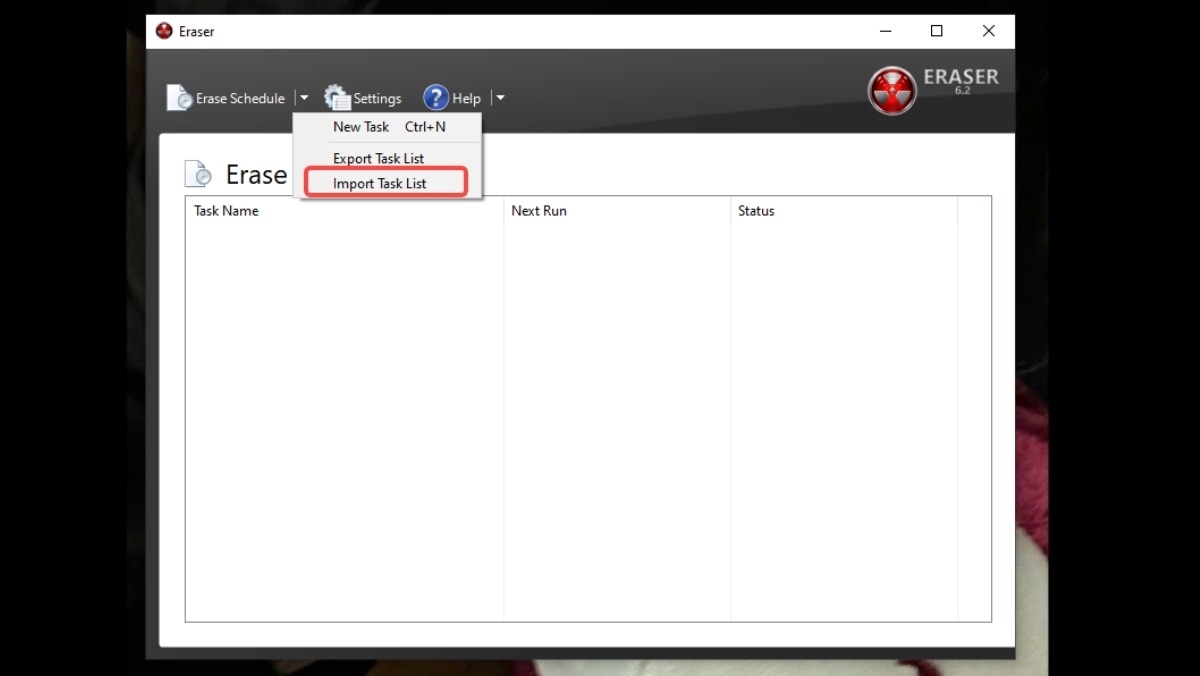 Mở Eraser và chọn Import task