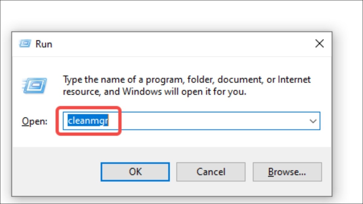 Gõ cleanmgr và nhấn Ente
