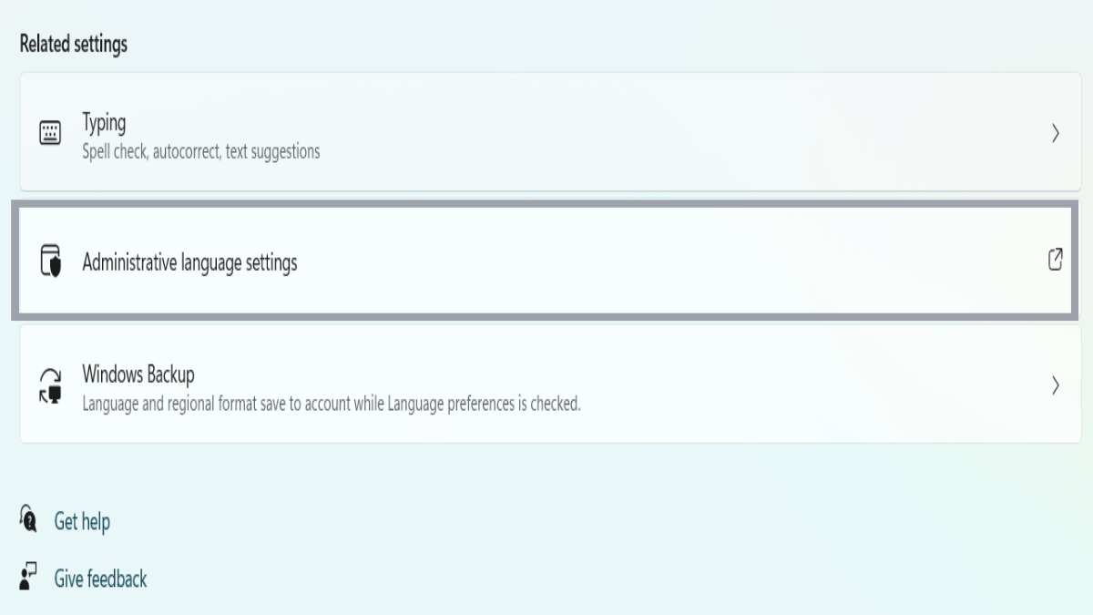Trong phần Related settings, bấm chọn Administrative language settings