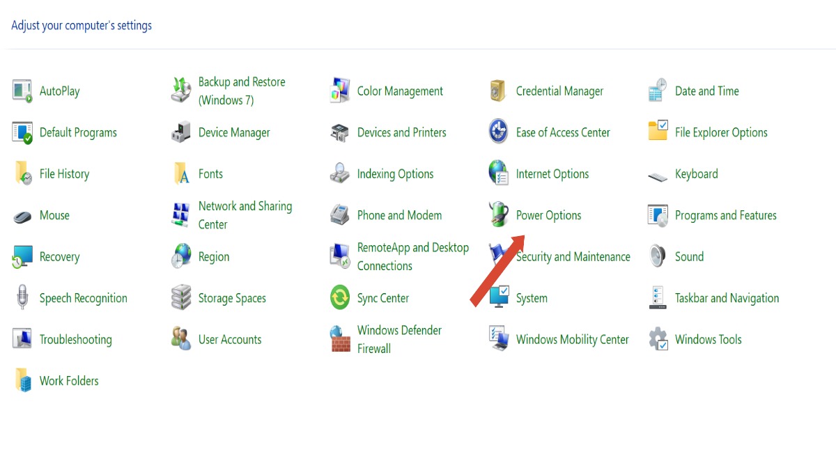 Chọn Power Options