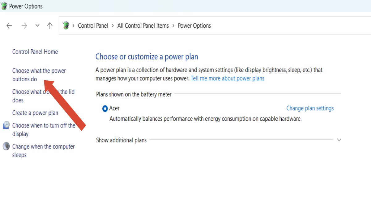 Trong phần Power Options, chọn Change what the power buttons do