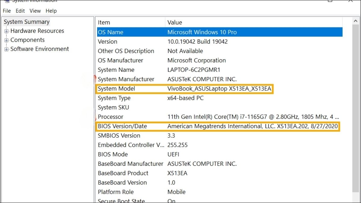 Xác định phiên bản BIOS hiện tại