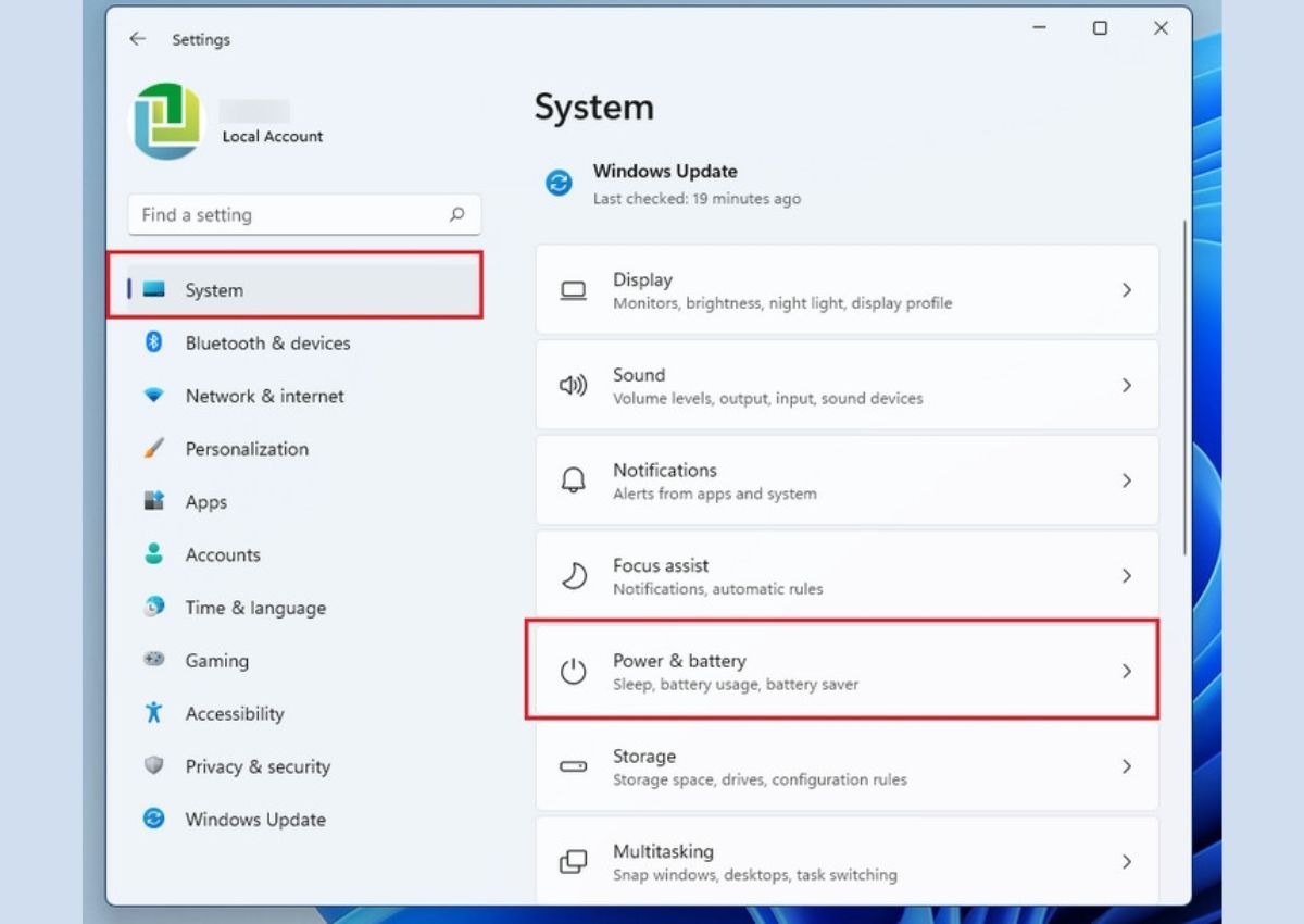 Chọn System > Power & battery