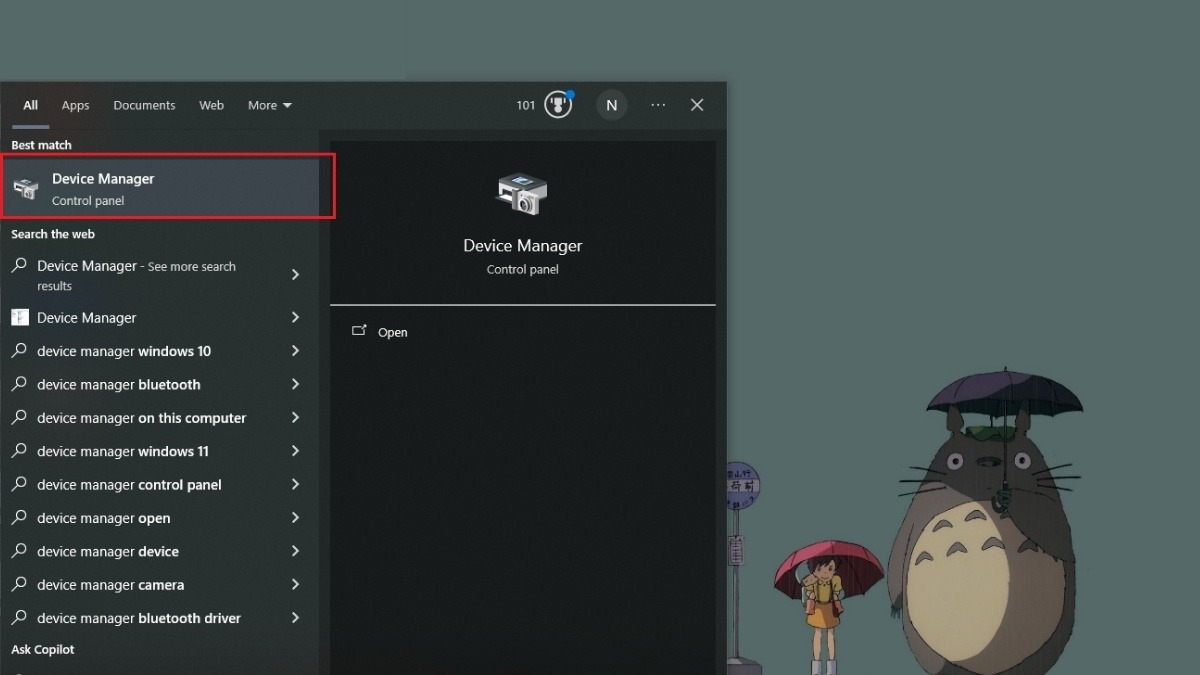 Tìm kiếm và chọn Device Manager