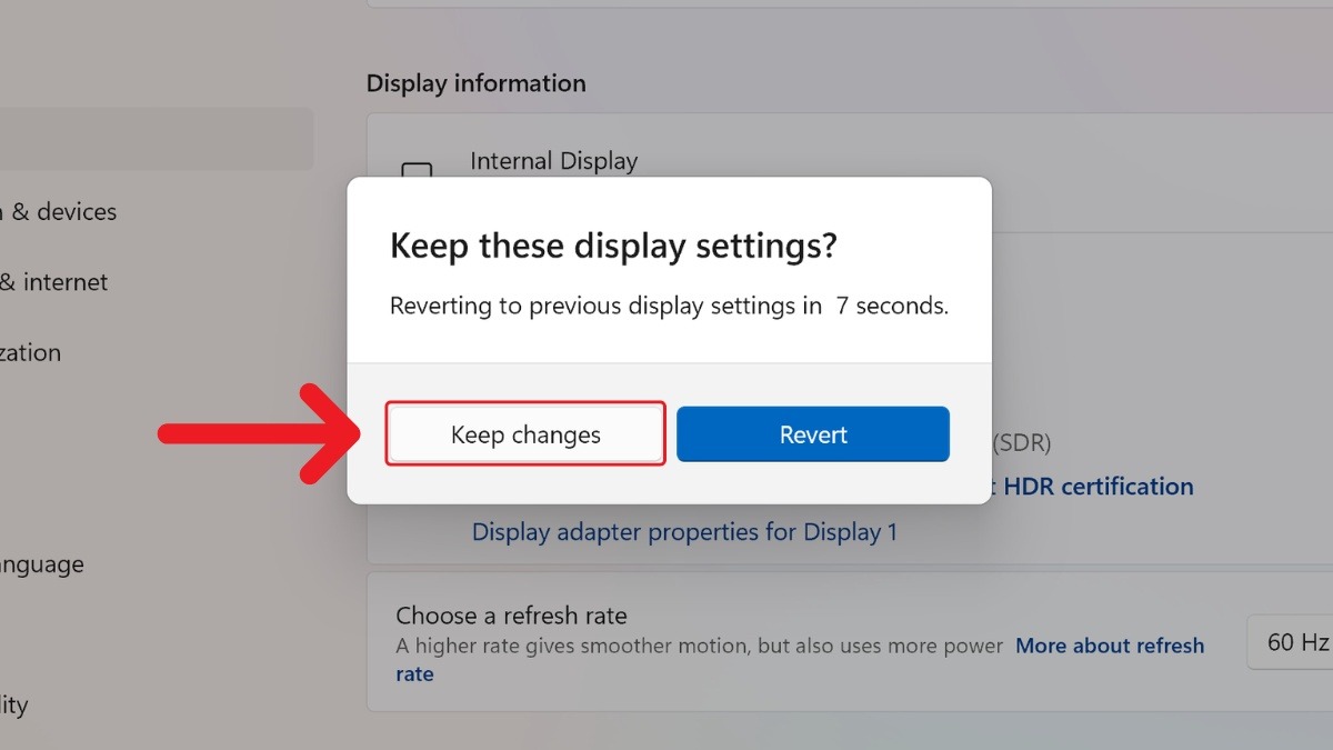 Chọn Keep changes để lưu thay đổi