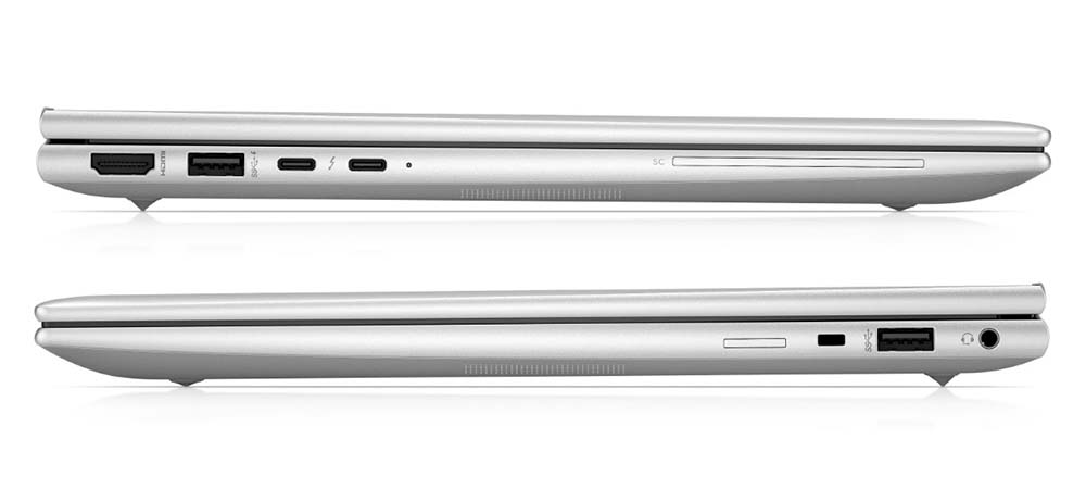 HP EliteBook 840 G9 với các cổng kết nối USB-A, Thunderbolt 4, HDMI, khe SIM và bản lề chắc chắn