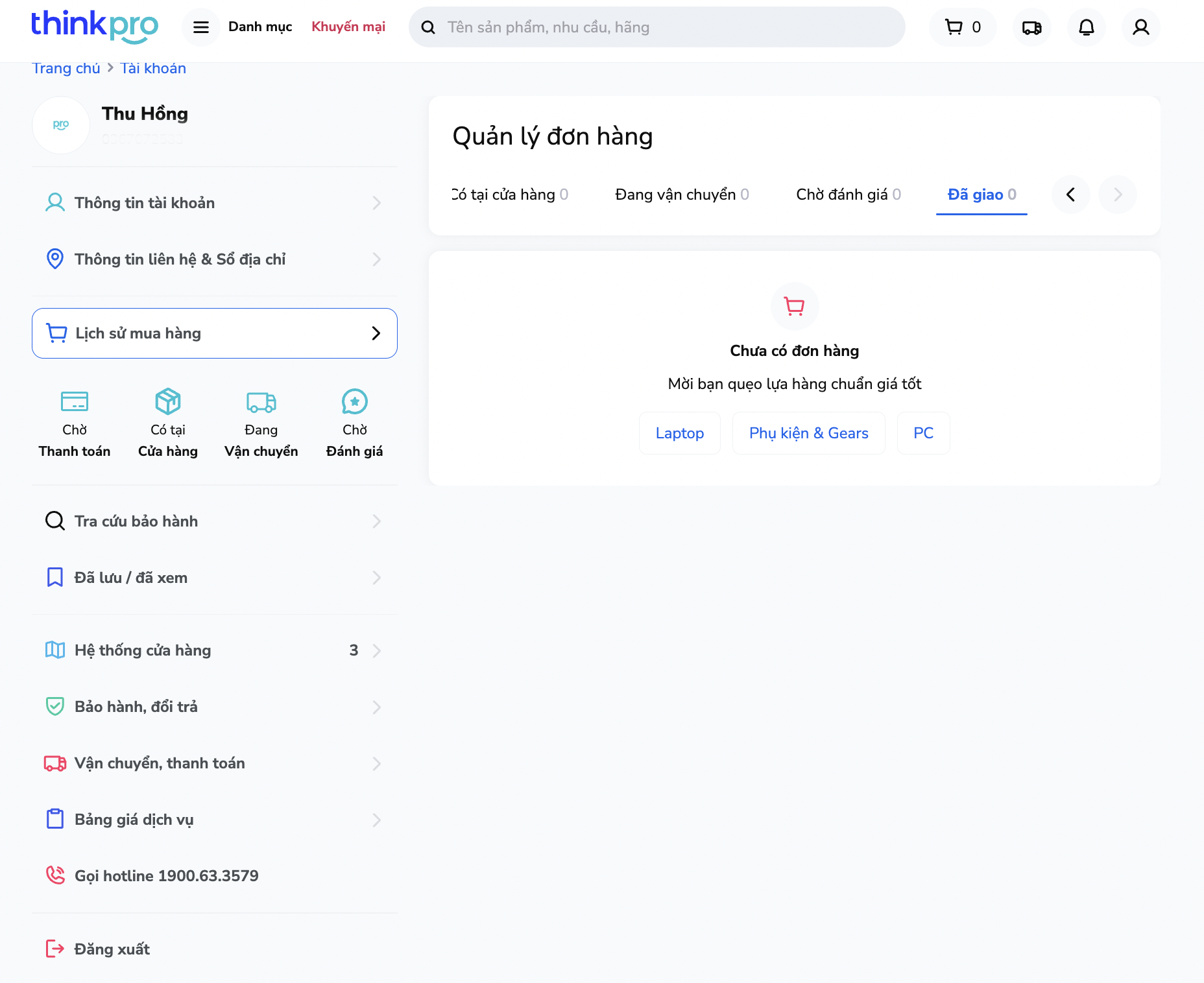 Hướng dẫn mua hàng trên Website ThinkPro