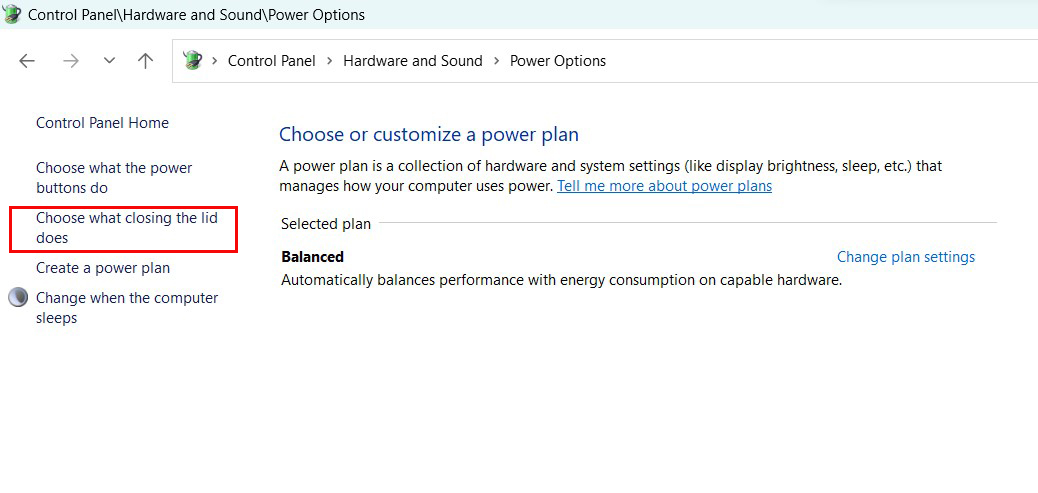 Tiến hành thiết lập trong Power Options