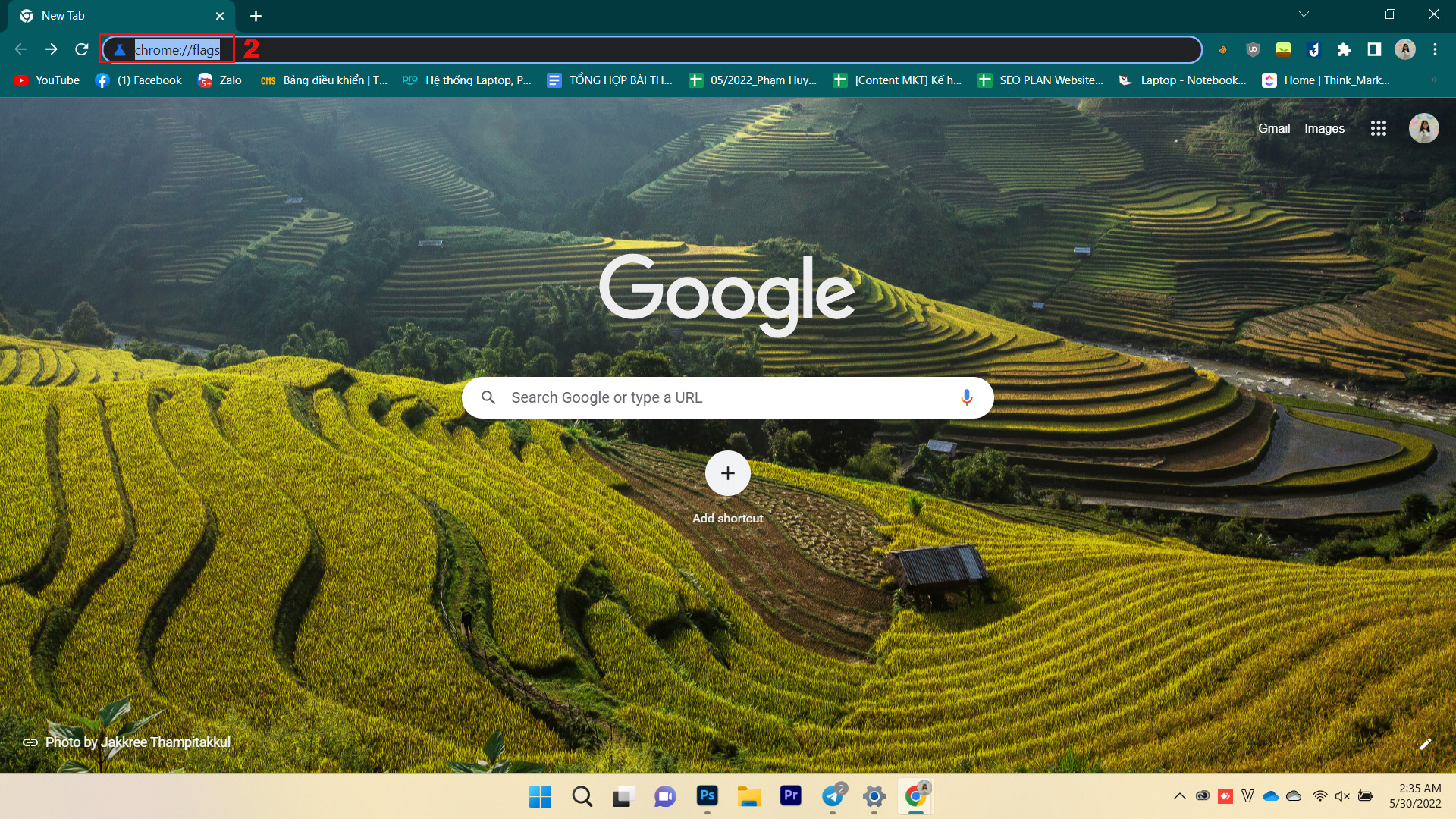 Nhập chrome://flags vào thanh tìm kiếm, sau đó nhấn Enter để truy cập vào giao diện các tính năng ẩn trên Chrome