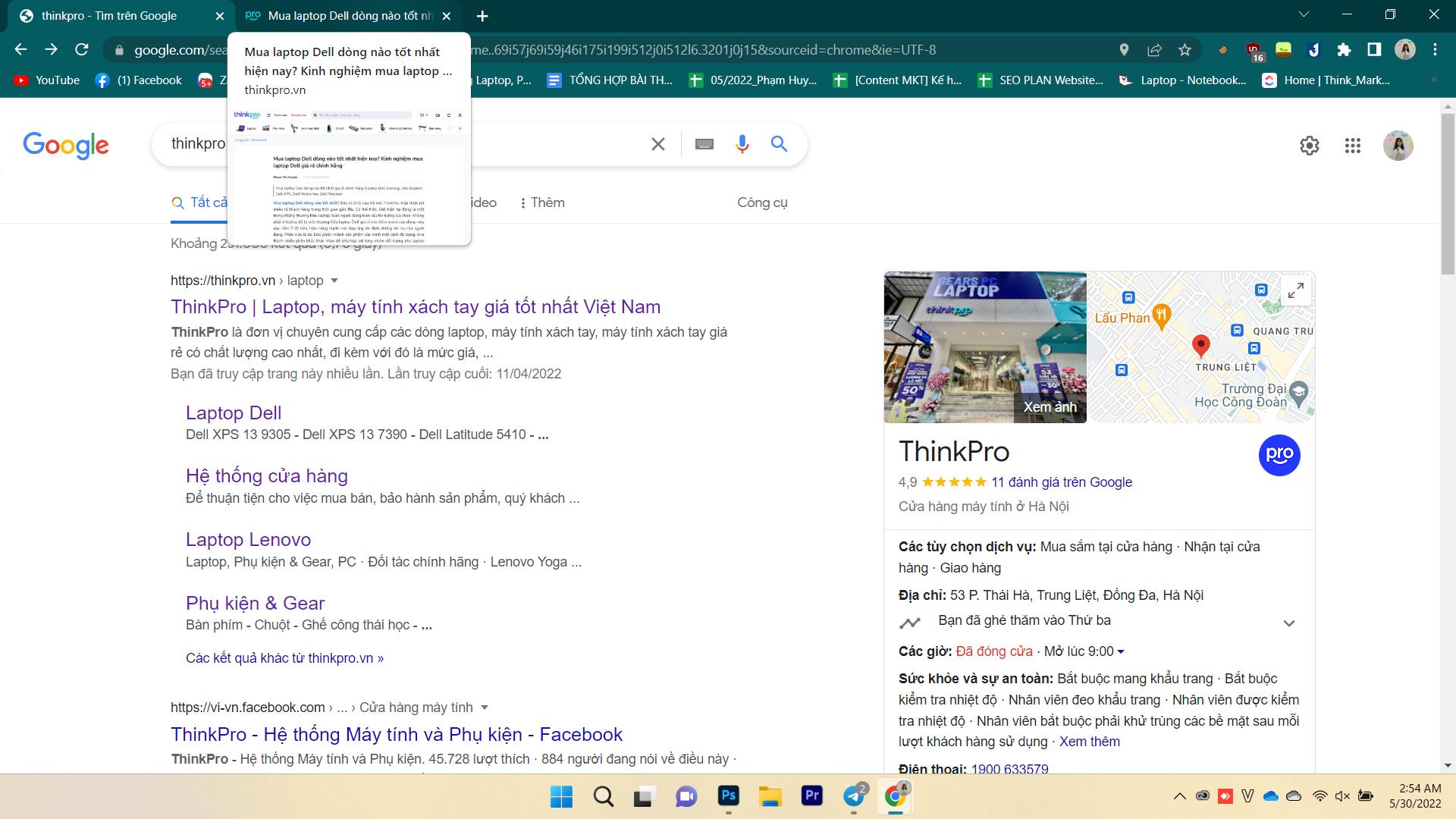 Chorme hiển thị hình thu nhỏ của trang web