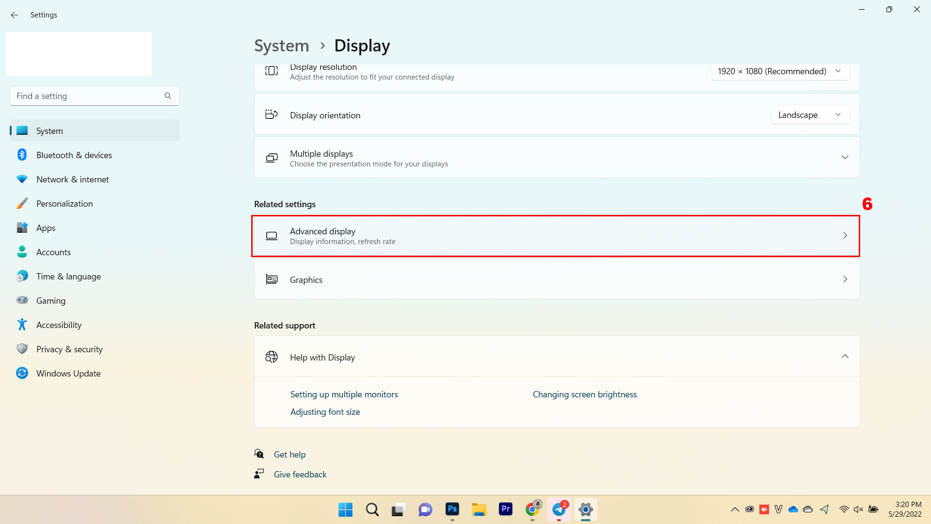 Tại cửa sổ Display, chọn mục Advanced display settings