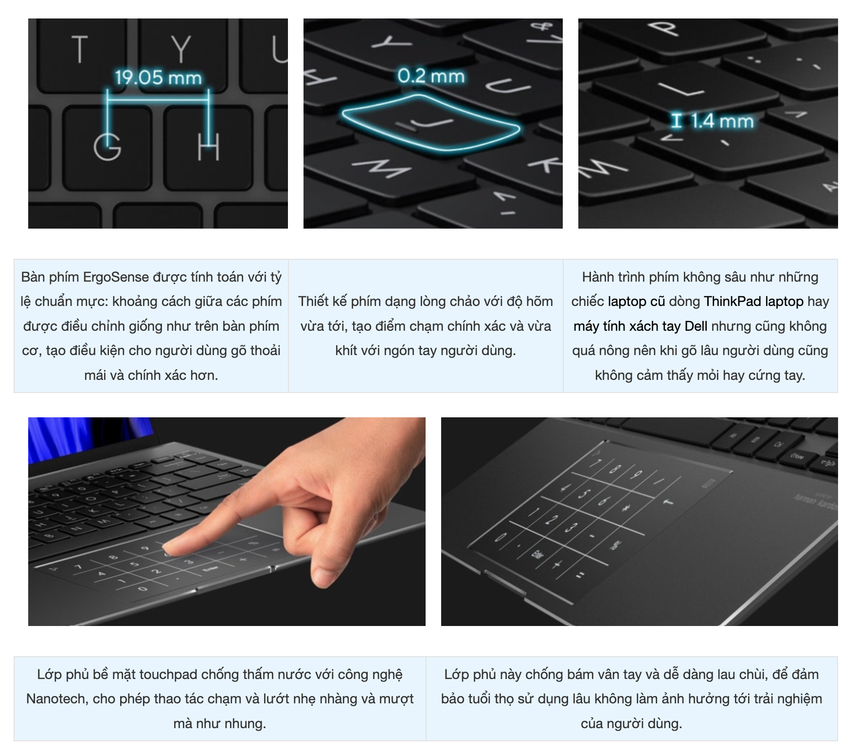 Zenbook 14 với bàn phím và touchpad ErgoSense tích hợp numberpad