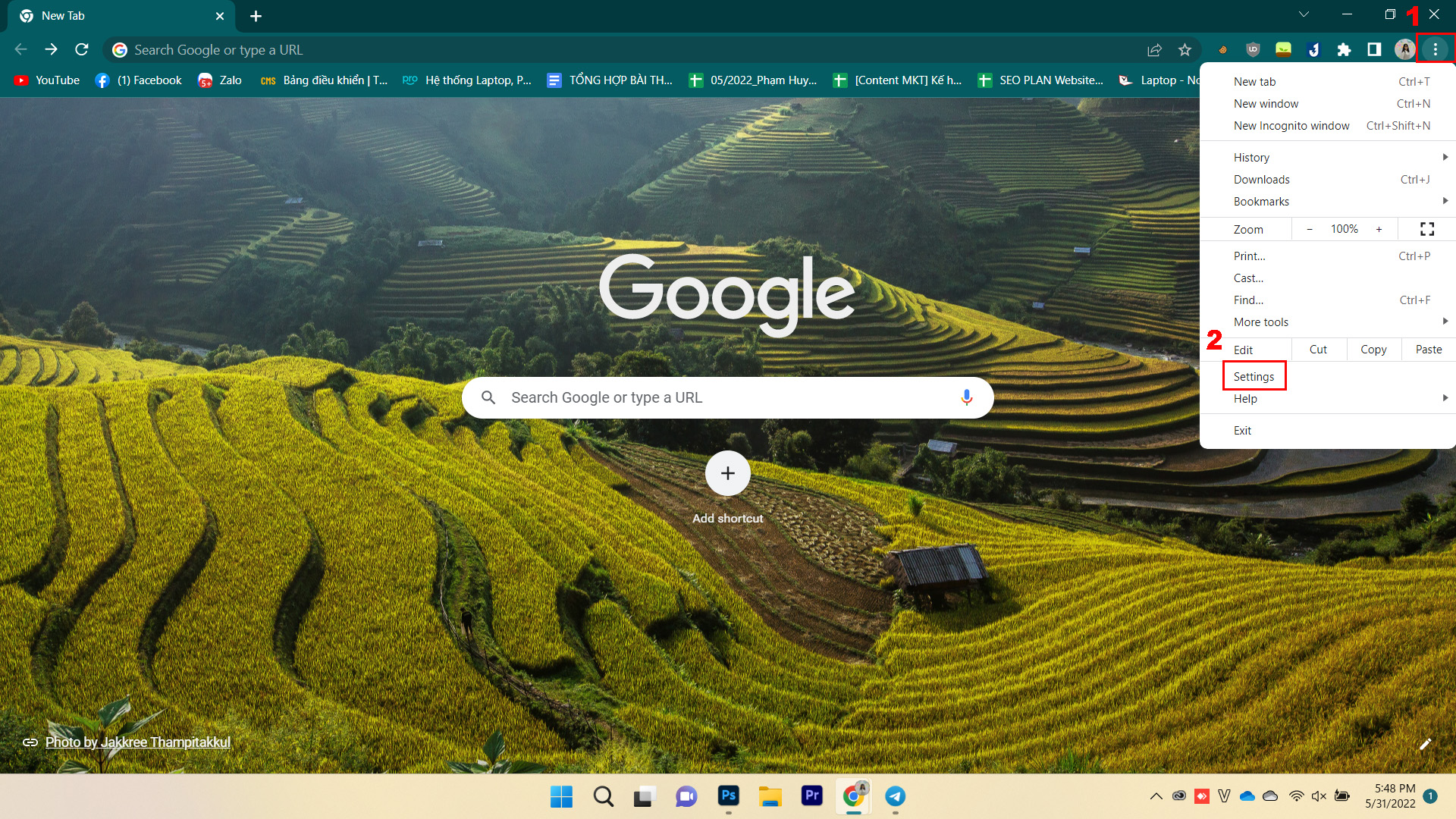 Vào Chrome, chọn Settings