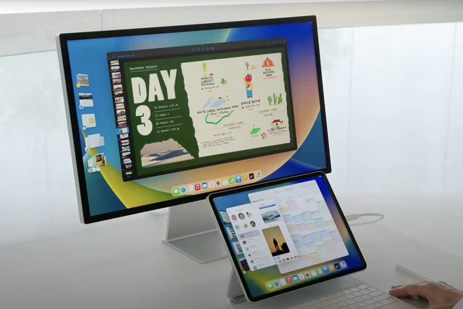 Khi được cắm vào màn hình rời, iPad lại càng trở nên lợi hại hơn với Stage Manager