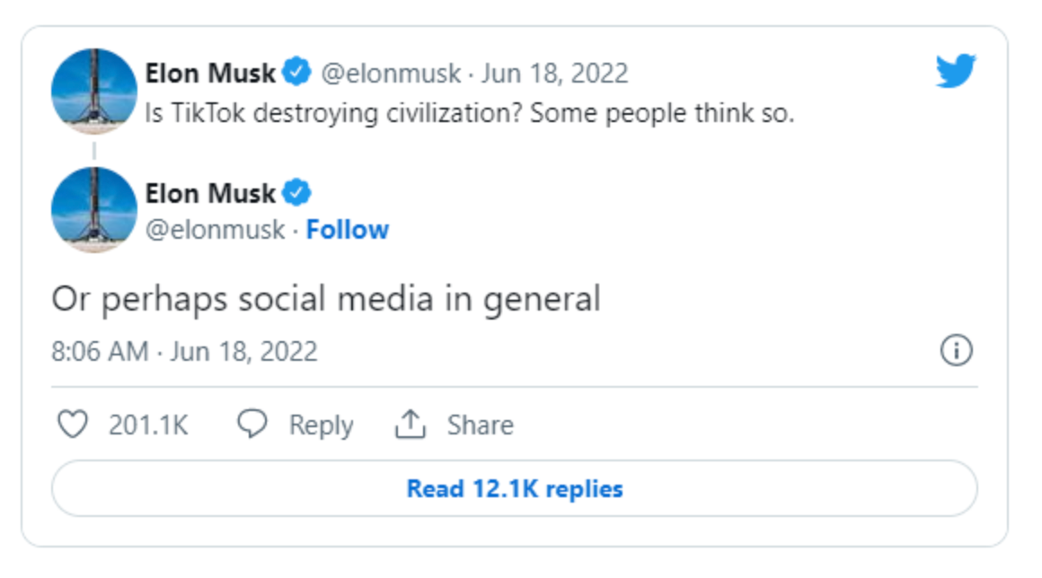 Elon Musk: "TikTok đang đẩy nhanh quá trình thoái trào của một nền văn minh"