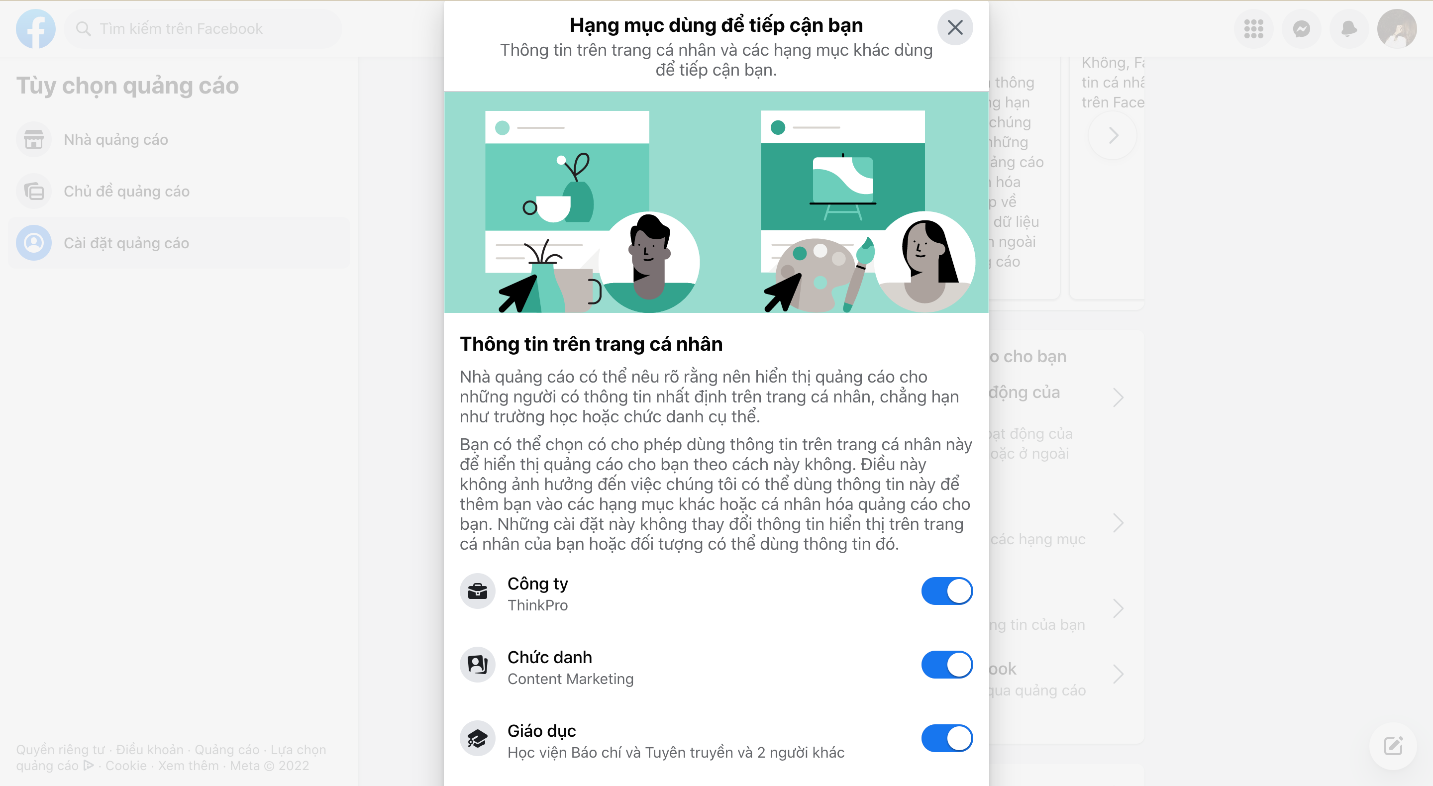 Tắt những thông tin mà mình không muốn Facebook liên hệ quảng cáo.\