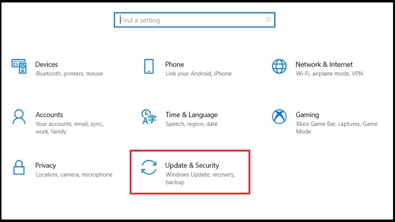 Chọn Update & Security