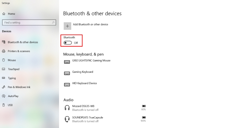 Bật công tắc Bluetooth