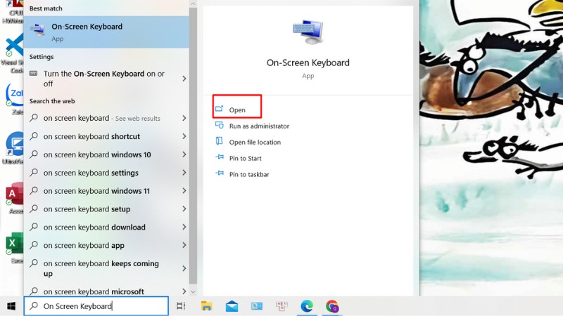 Nhập từ khóa On Screen Keyboard để tìm bàn phím ảo