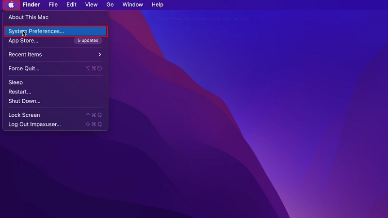Click vào icon Apple ở góc trái màn hình rồi chọn System Preferences