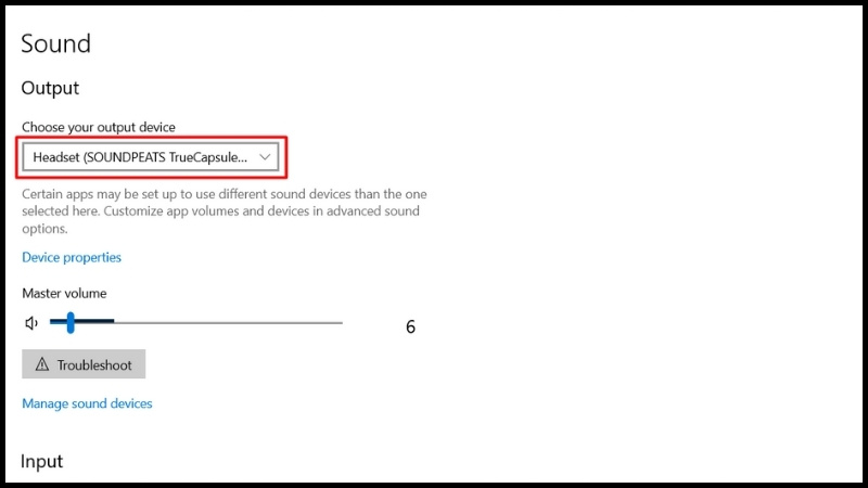 Click vào mục Output