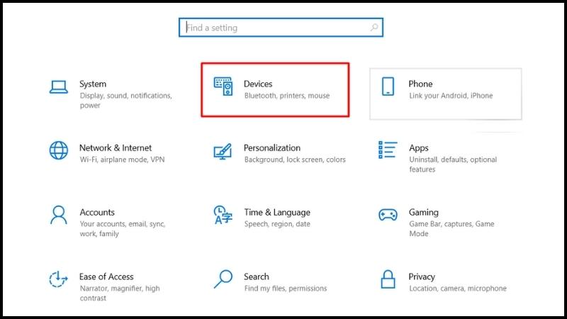 Nhấn tổ hợp phím Windows + I, tiếp theo chọn Devices