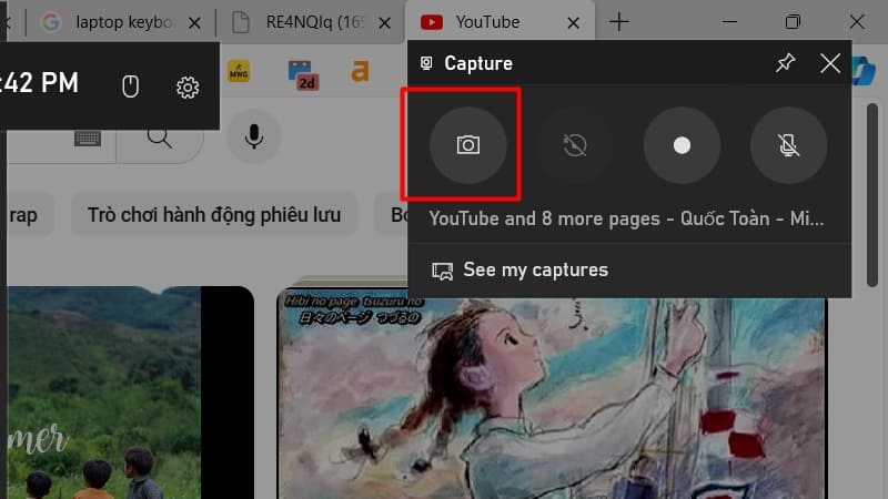 Chọn icon máy ảnh ở khung Capture