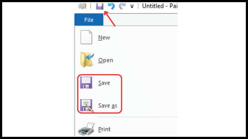 Mục save trên paint