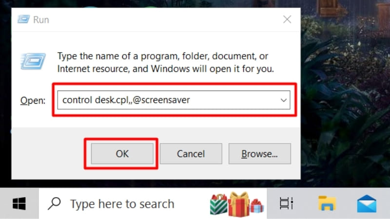 Nhập câu lệnh control desk.cpl,,@screensaver