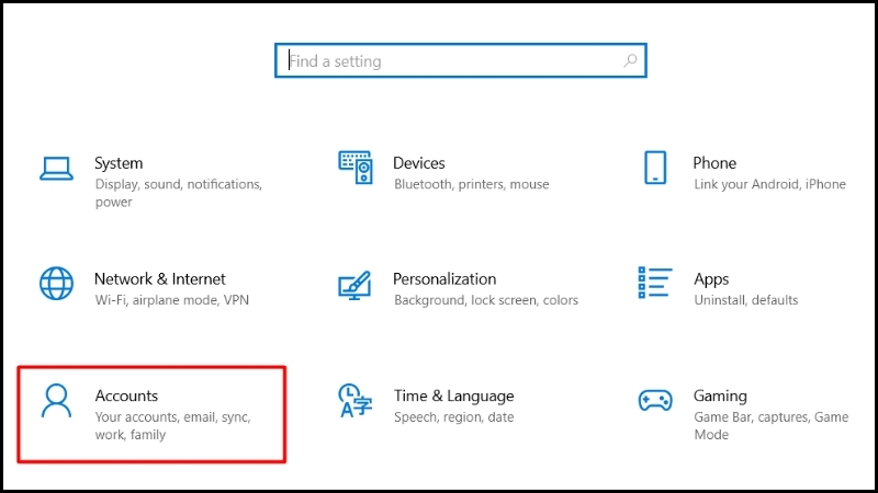 Mở Windows Settings và Chọn Accounts