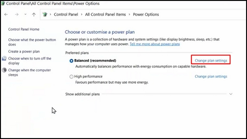 Tiếp theo chọn Change plan settings