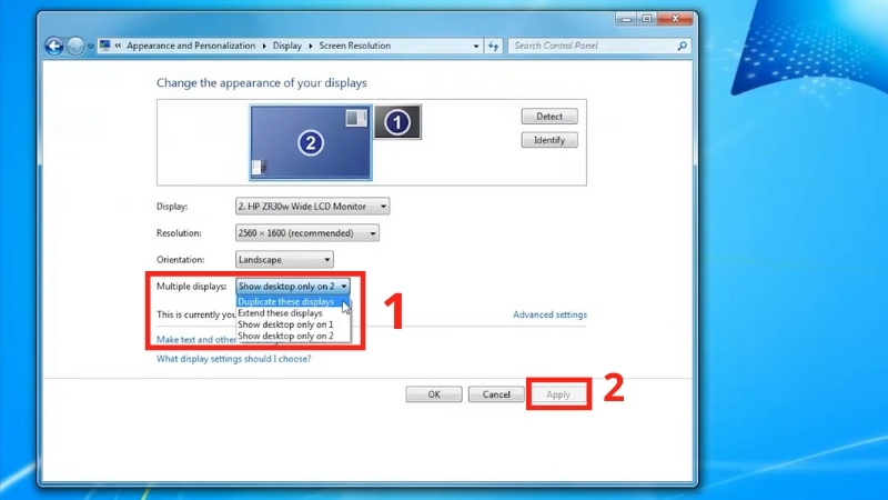 Ở mục Multiple display chọn 1 trong 4 lựa chọn