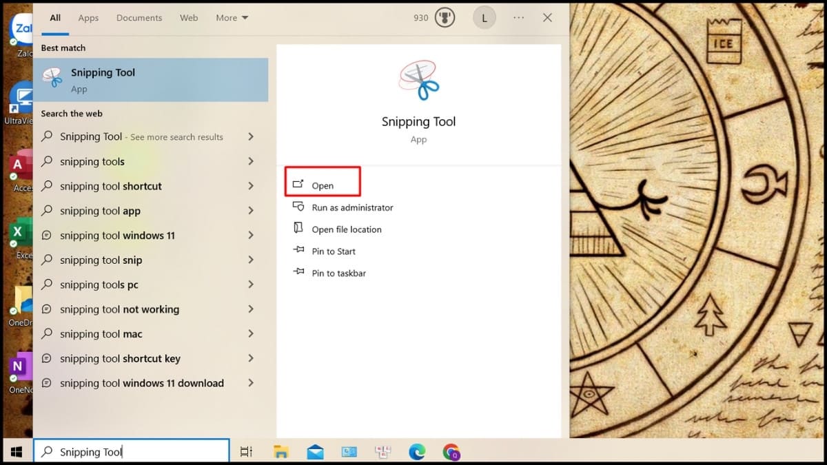 Tìm và mở Snipping Tool