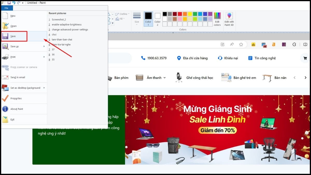 Truy cập vào Paint để dán ảnh (Ctrl V) và tiến hành lưu