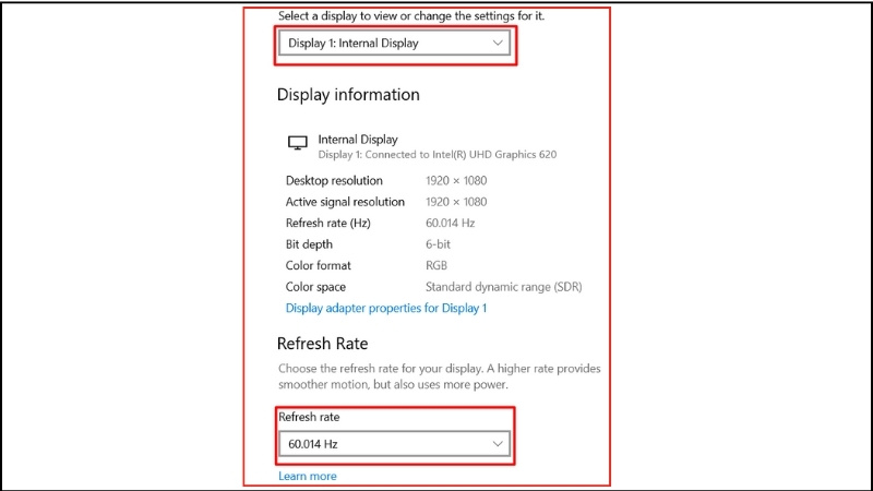 Advanced display settings