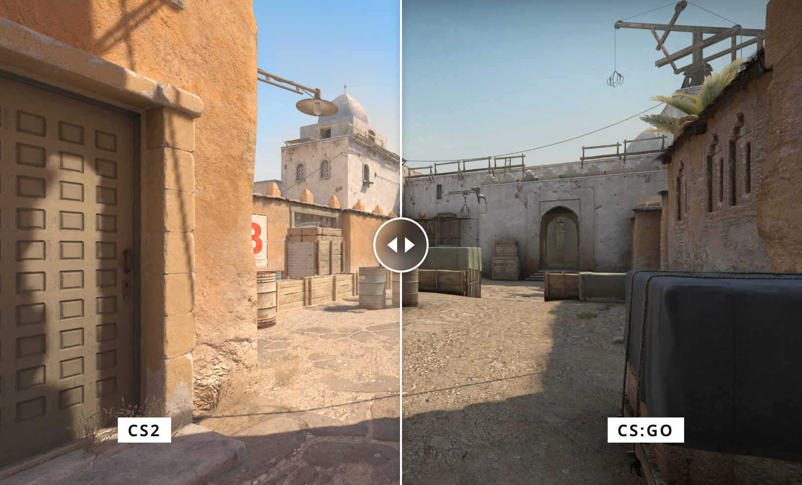 Bản đồ Dust 2 trong game được nâng cấp nhẹ với cải thiện ánh sáng và nhận diện nhân vật.