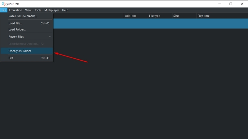 Chọn File > Open Yuzu Folder